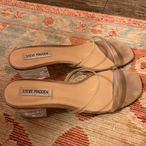 Clear block heel strappy slide sandal
